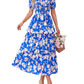 ⏰Soldes d'été : 70 % de réduction💃Robe à volants smockée à manches courtes et col carré, imprimé floral, pour femme