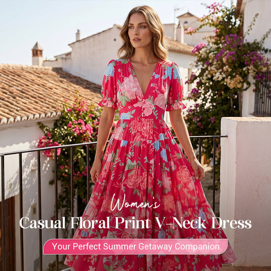🌺Summer Hot Sale 60% OFF💐🌸V-neck Floral Loose Maxi Dress｜Ladies Breathable Casual Flow Long Summer Dress👗