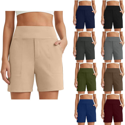Bermuda de sport taille haute pour femme avec poches – Course à pied, yoga, tenue décontractée d'été（Livraison gratuite à partir de 2 articles