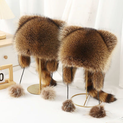 ❄️ Offres d'hiver ❄️ Casquette en peluche parent-enfant avec queue de raton laveur