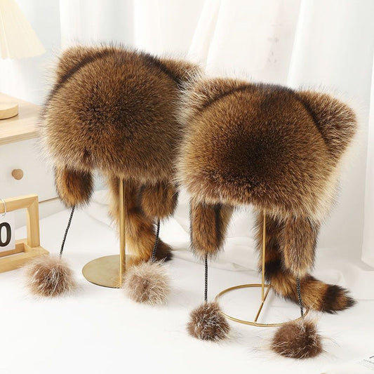 ❄️ Offres d'hiver ❄️ Casquette en peluche parent-enfant avec queue de raton laveur