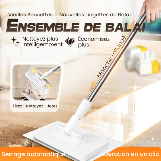 🔥Vente chaude 2026🔥Balai-serpillère anti-poussière jetable avec 4 chiffons réutilisables(🚀 50% de réduction)