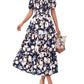 ⏰Soldes d'été : 70 % de réduction💃Robe à volants smockée à manches courtes et col carré, imprimé floral, pour femme