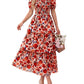 ⏰Soldes d'été : 70 % de réduction💃Robe à volants smockée à manches courtes et col carré, imprimé floral, pour femme