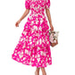 ⏰Soldes d'été : 70 % de réduction💃Robe à volants smockée à manches courtes et col carré, imprimé floral, pour femme