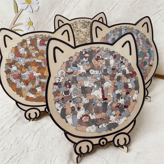 🎁Christmas Sale 49% OFF🎅135-Piece Morandi-Colored Cat Shaped Wooden Jigsaw Puzzl