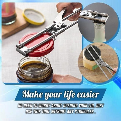 🥫🛠️ Ouvre-Boîte Multifonction Réglable en Acier Inoxydable – Rainures Antidérapantes, Couvercles Jusqu'à 10 cm et Confort pour Seniors