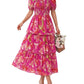 ⏰Soldes d'été : 70 % de réduction💃Robe à volants smockée à manches courtes et col carré, imprimé floral, pour femme