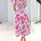 ⏰Soldes d'été : 70 % de réduction💃Robe à volants smockée à manches courtes et col carré, imprimé floral, pour femme