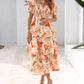 ⏰Soldes d'été : 70 % de réduction💃Robe à volants smockée à manches courtes et col carré, imprimé floral, pour femme
