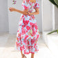 ⏰Soldes d'été : 70 % de réduction💃Robe à volants smockée à manches courtes et col carré, imprimé floral, pour femme