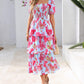 ⏰Soldes d'été : 70 % de réduction💃Robe à volants smockée à manches courtes et col carré, imprimé floral, pour femme