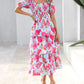 ⏰Soldes d'été : 70 % de réduction💃Robe à volants smockée à manches courtes et col carré, imprimé floral, pour femme