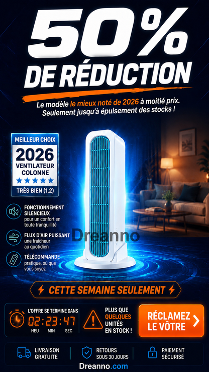 【Rafraîchissez toute la pièce en 90 secondes】Ventilateur colonne — un climatiseur pouvant être utilisé aussi bien en position verticale qu'horizontale