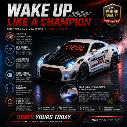 Réveillez-vous au son rugissant d'un moteur V8 🏎️ Réveil en forme de voiture de sport avec fonction humidificateur