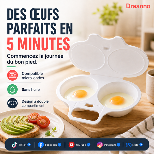 🥚 -50% ! 🛡️ Cuiseur à Œufs Anti-Éclaboussures – PP Alimentaire – Double Cavité & Couvercle Hermétique – Œuf Poché Sain au Micro-Ondes sans Effort 🌿