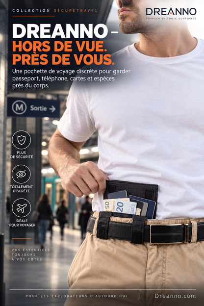 🛡️ Sac banane antivol SecureTravel pour passeport et téléphon
