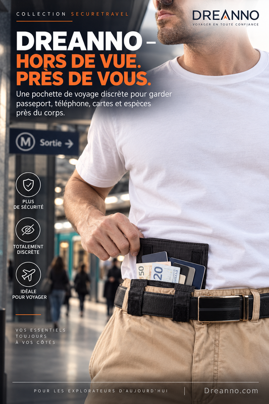 🛡️ Sac banane antivol SecureTravel pour passeport et téléphon