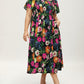 ⏰Soldes d'été : 70 % de réduction💃Robe midi à fleurs, col carré et smocks, avec poches