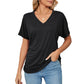 💕Soldes d'été🌷Tops pour dames à col en V, couleur unie, amples(🔥50 % de réduction)