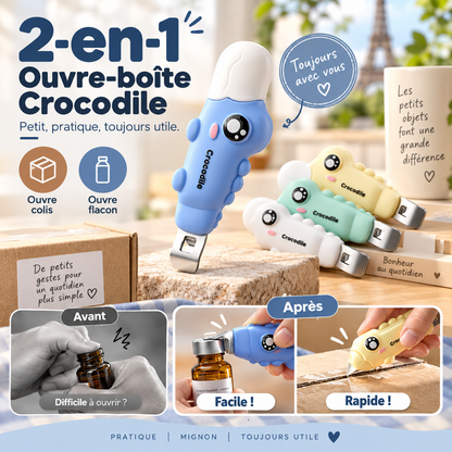 🐊 Un petit crocodile aux multiples usages ! Ouvre-boîtes et décapsuleur 2-en-1 | Pour ouvrir les boîtes, les bouteilles et les flacons de sirop | Rangement magnétique. Portable, mignon et indispensable à la maison