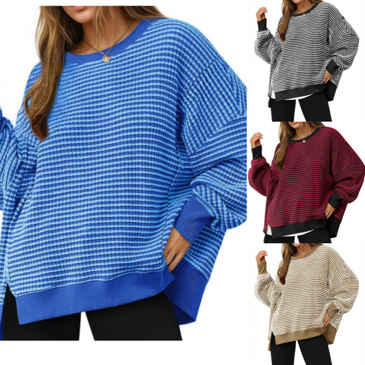 Sweat-shirt Décontracté à Col Ras du Cou avec Blocs de Couleur et Fente Latérale