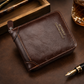 Portefeuille vintage pour homme, court, à fermeture éclair sur tout le pourtour et à trois volet