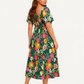 ⏰Soldes d'été : 70 % de réduction💃Robe midi à fleurs, col carré et smocks, avec poches