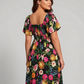 ⏰Soldes d'été : 70 % de réduction💃Robe midi à fleurs, col carré et smocks, avec poches