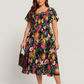 ⏰Soldes d'été : 70 % de réduction💃Robe midi à fleurs, col carré et smocks, avec poches