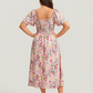 ⏰Soldes d'été : 70 % de réduction💃Robe midi à fleurs, col carré et smocks, avec poches