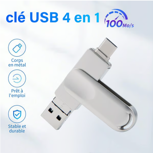 🔥Clé USB d'extension multifonctionnelle 4 en 1 pour téléphones portables de grande capacité