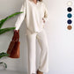 ✨Costume en tricot extensible confortable à col en V pour femme (haut + pantalon)