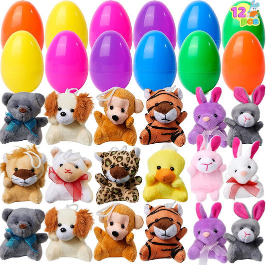 🔥PROMOTION 50%-12/24/36 Pcs Oeufs de Pâques pré-remplis avec des animaux en peluche