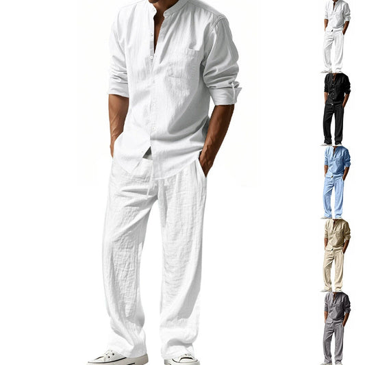 📢📢50 % DE RÉDUCTION !! ⏰Ensemble chemise et pantalon pour homme – Style décontracté, lin respirant, coupe ample