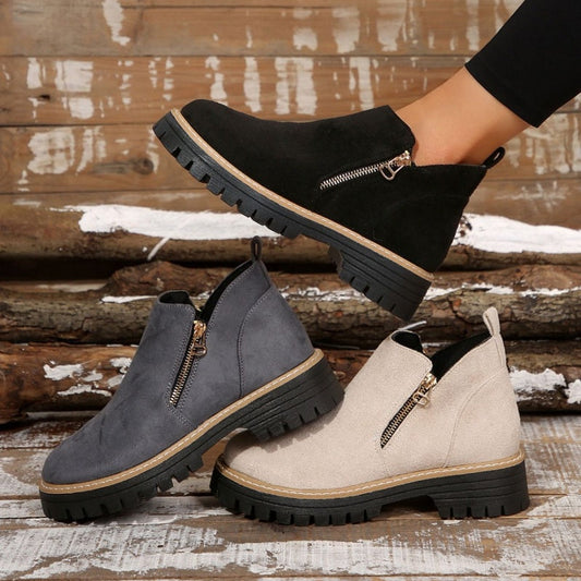 🎁Soldes -49 %⏳👢Bottines pour femmes à bout rond et fermeture éclair latérale