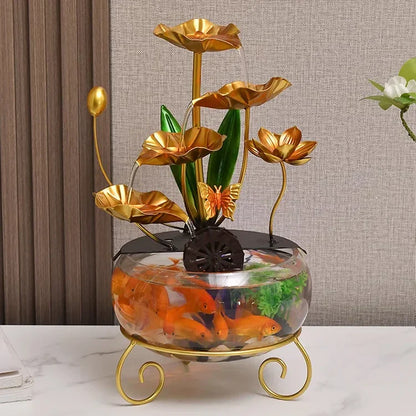 Ornement de luxe créatif en forme d'aquarium avec lotus