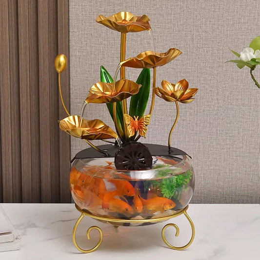 Ornement de luxe créatif en forme d'aquarium avec lotus
