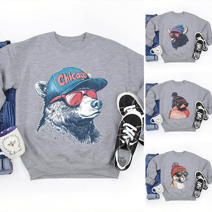 Top unisexe à manches longues imprimé animal stylisé