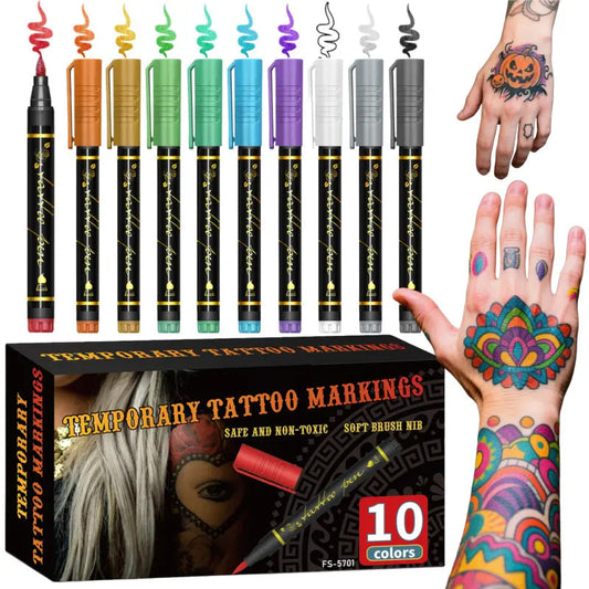Set de 10 marqueurs pour tatouages temporaire