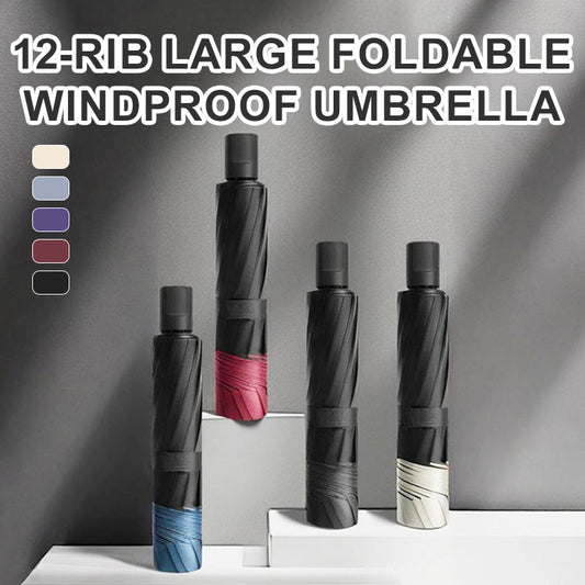 Grand Parapluie Pliable Résistant au Vent à 12 Baleines