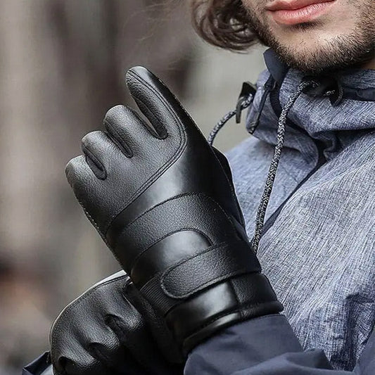 Men's PU Leather Windproof Thermal Gloves