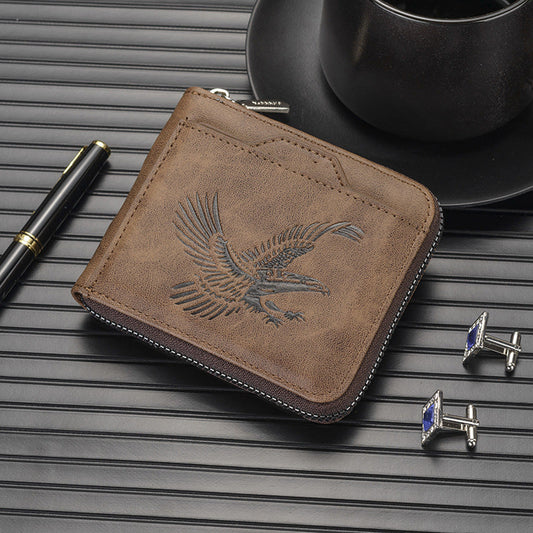 🦅 60% DE RÉDUCTION ! 👛 Portefeuille Homme avec Aigle en Relief - Cuir Végan et Design Slim, Porte Cartes RFID et Pièces 💼📦