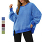 Sweat-shirt Décontracté à Col Ras du Cou avec Blocs de Couleur et Fente Latérale