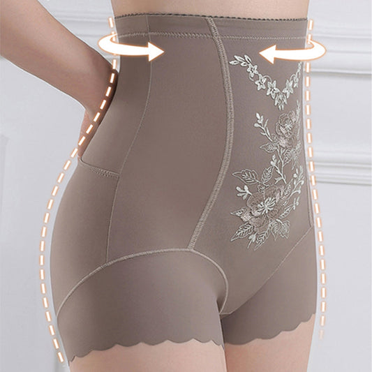 🌸Shorty taille haute brodé délicat pour femmes, modelant le ventre