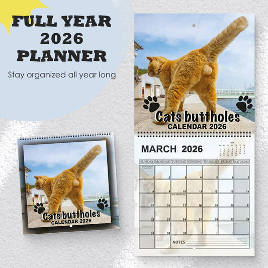 Calendrier mural 2026 avec des chats rigolo