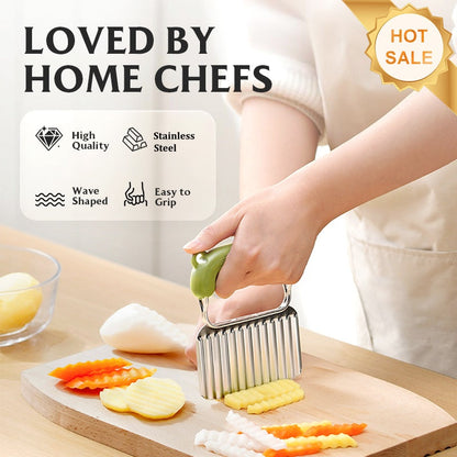 Coupe-Légumes Ondulé en Acier Inoxydable avec Protège-Lame