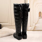 Bottes hautes imperméables chaudes pour femmes avec nœud décoratif