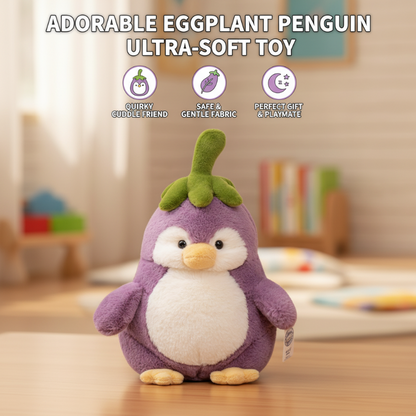 Adorable pingouin aubergine en peluche ultra-douc