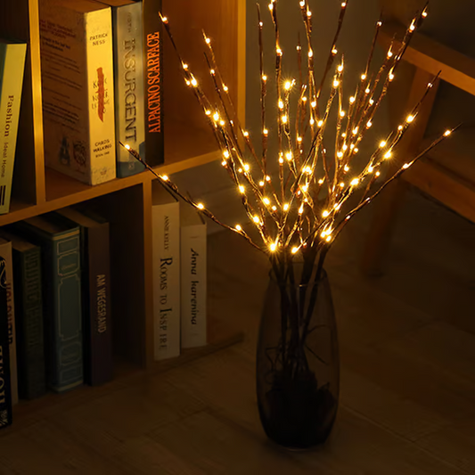 🌿 ACHETEZ 2 OBТENEZ 3! ✨ GUIRLANDE LED "BRANCHE DE SAULE" - 5 Modes Clignotants & Alimentation par Piles, Décoration Éthérée pour Chambre et Fêtes, Installation Facile sans Fil 🌙🎉